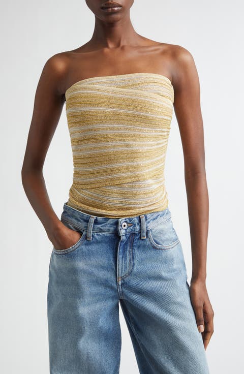 Ruched Metallic Tube Top