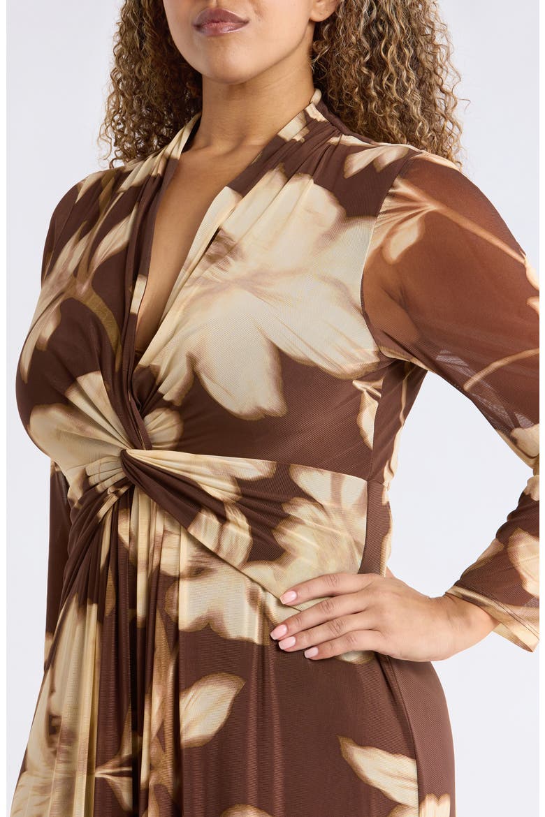 Floral Print Twist Front Long Sleeve Maxi Dress, Alternate, color, MOLASSES MULTI