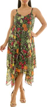 Nina Leonard Patterned Handkerchief Hem Dress