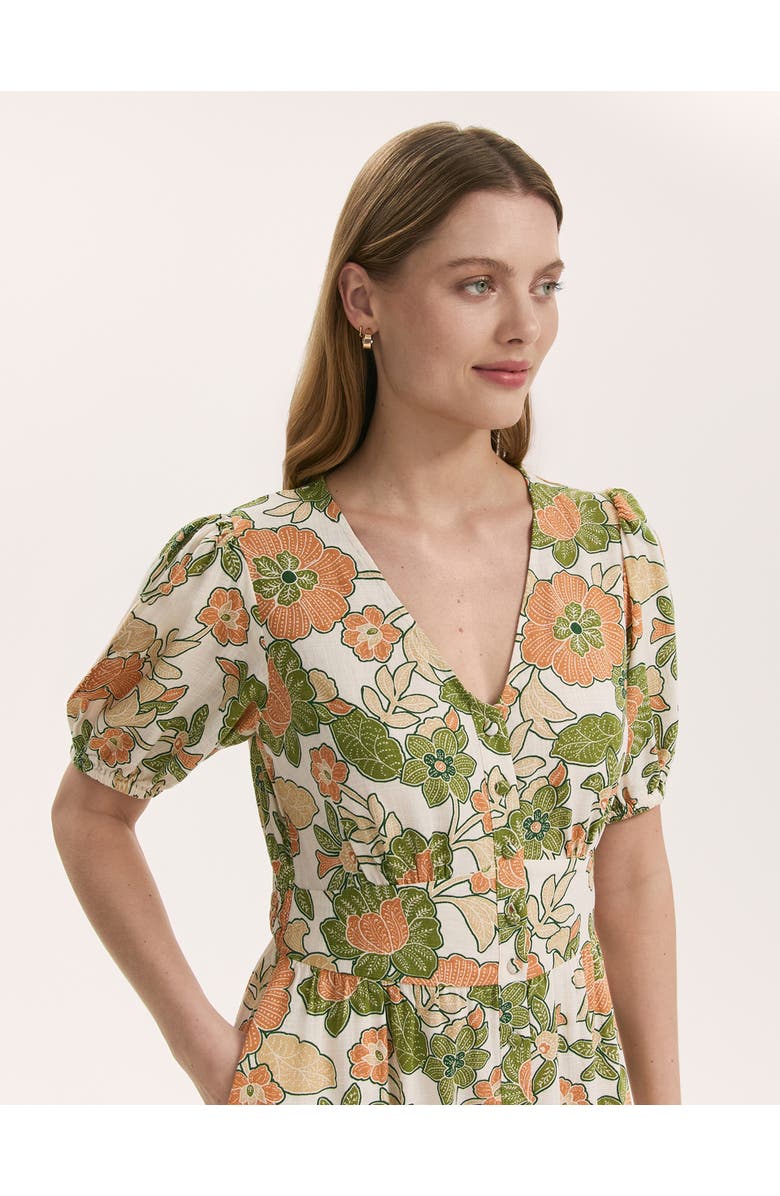 Finery London Addison Floral Linen Blend Midi Dress, Alternate, color, Olive Flower