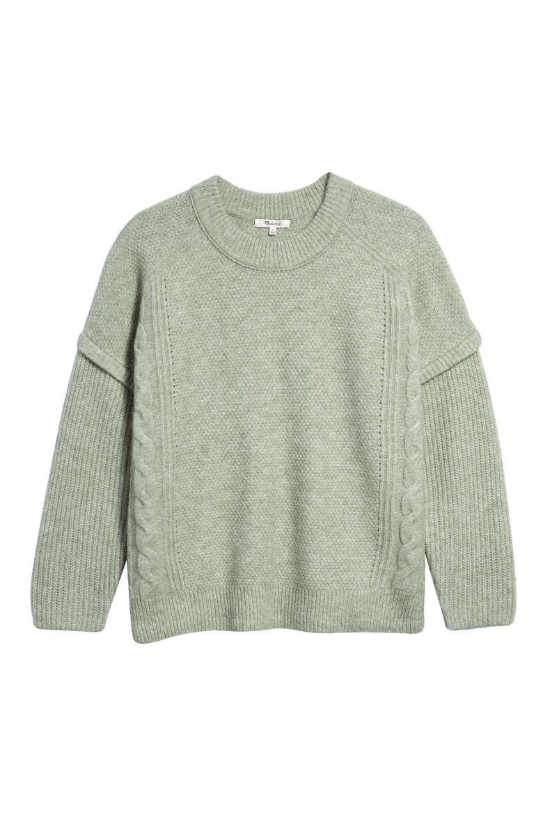 Cable Stitch Crewneck Sweater, Alternate, color, FROSTED SAGE