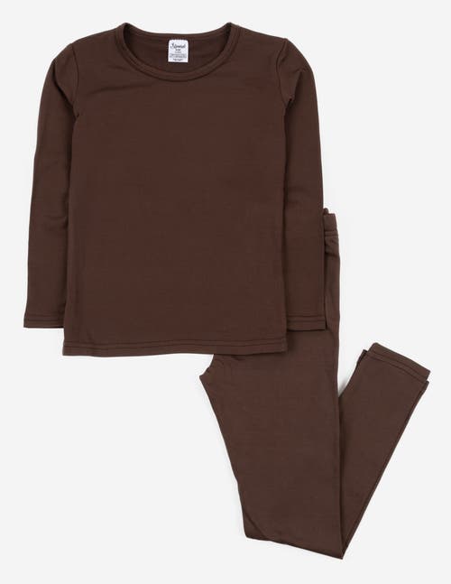 Leveret Kids Solid Thermal Pajamas In Brown
