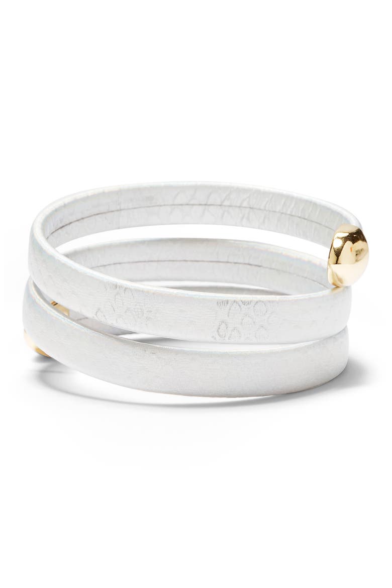 Leather Wrap Bracelet, Alternate, color, GOLD/ METALLIC-SILVER MULTI