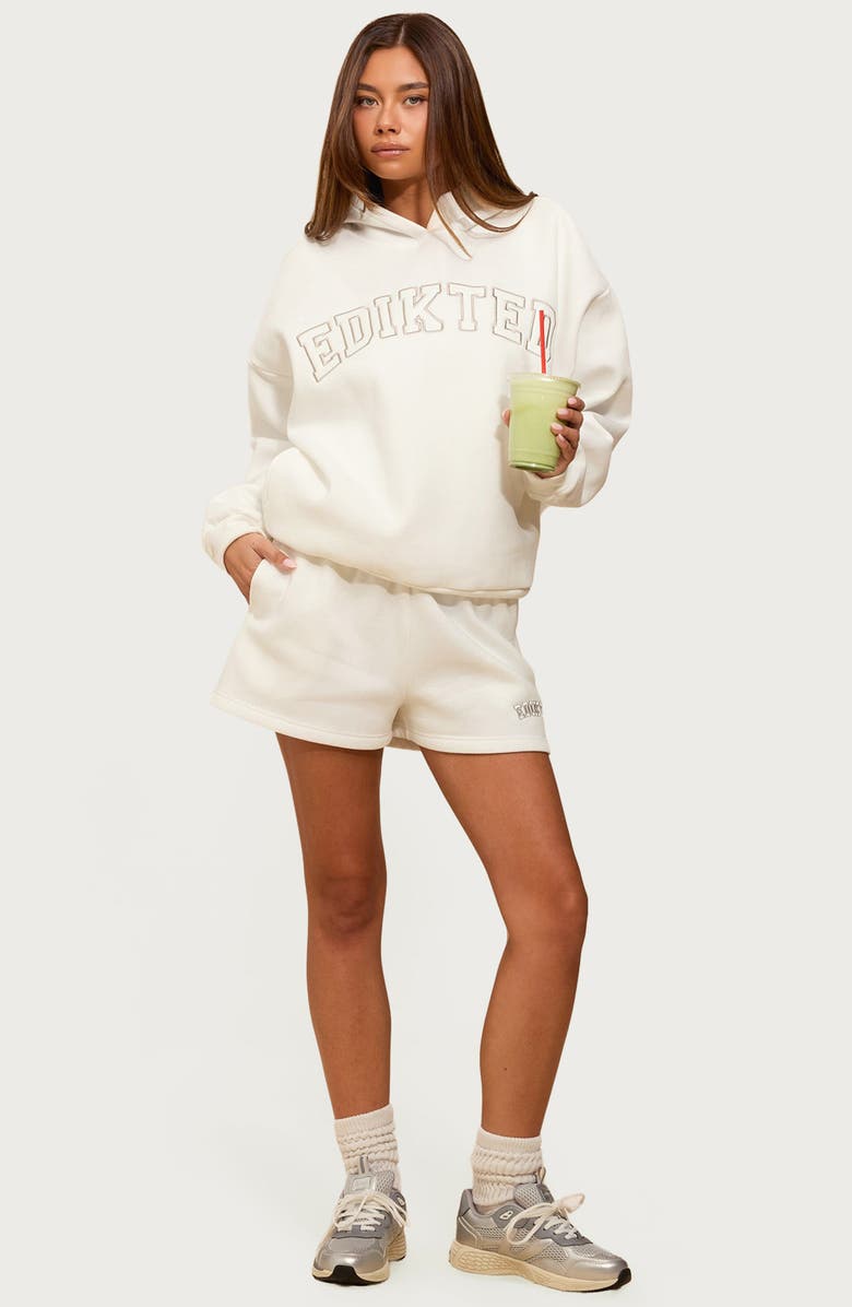 EDIKTED 'Edikted Girl Embroidered Logo Fleece Hoodie, Alternate, color, White