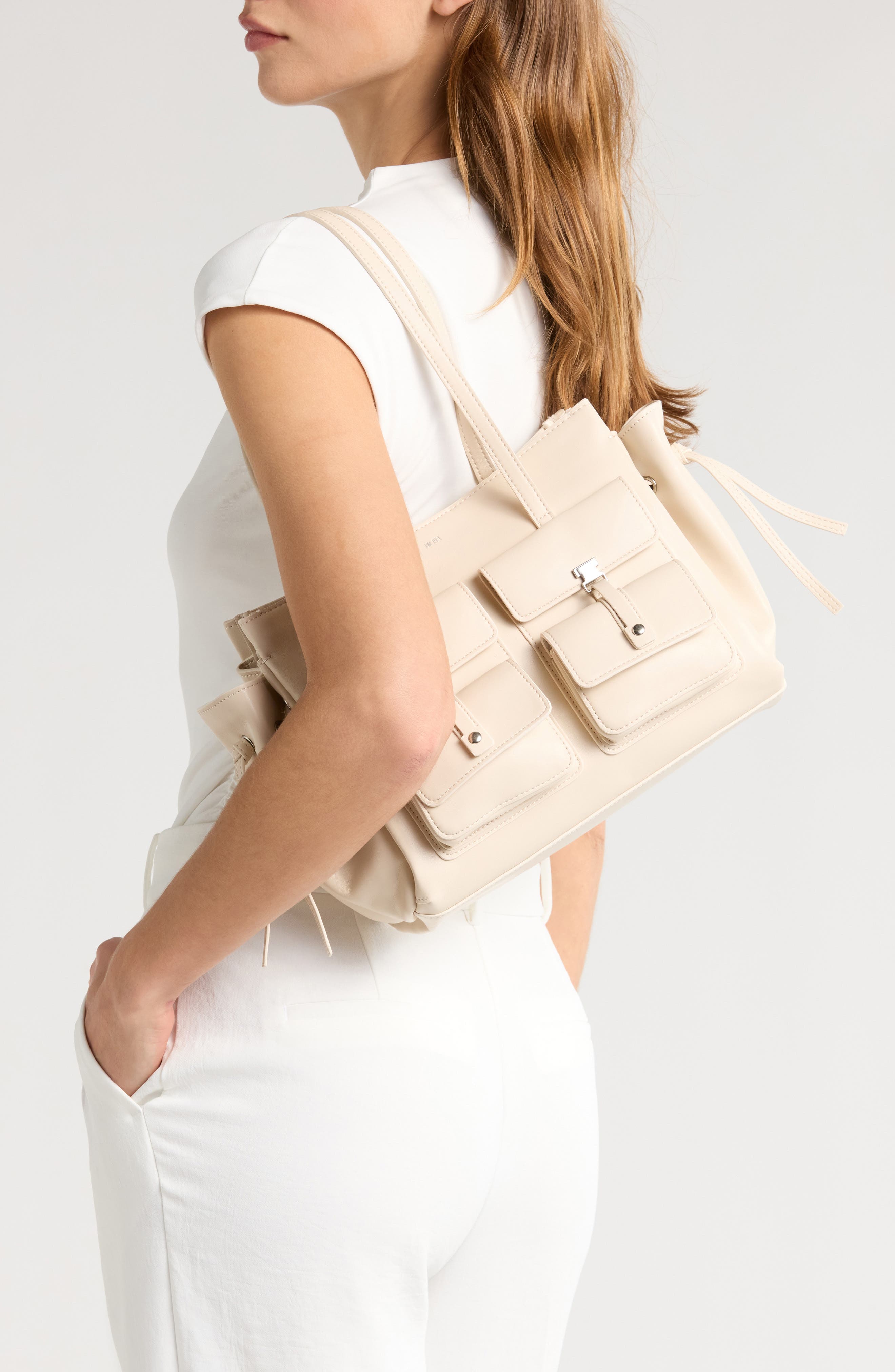 JW PEI Linda Small Faux Leather Tote, Alternate, color, White