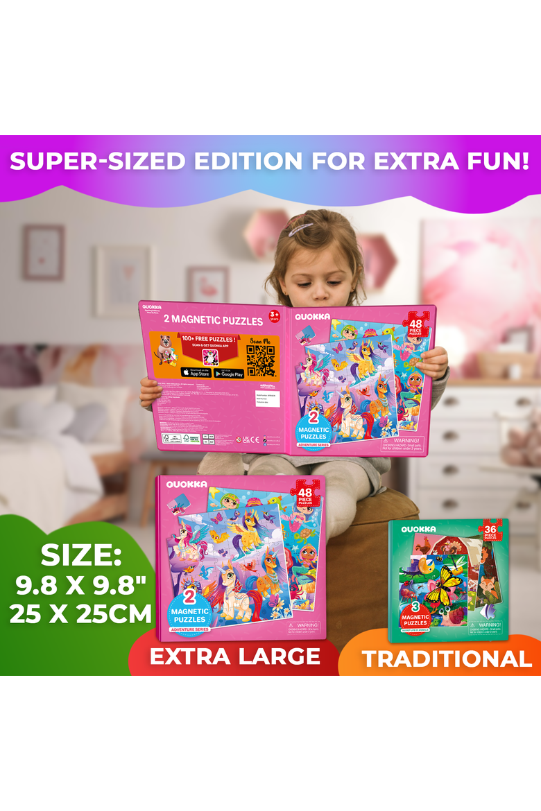 Magnetic Jigsaw Puzzle Set - 2x48 Piece, Alternate, color, Unicorns & Mermaid