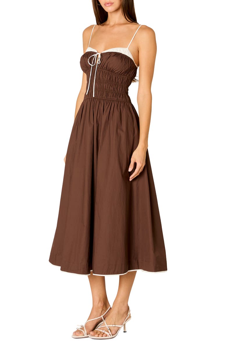 Nia Thomas Smocked Sleeveless Midi Dress, Alternate, color, Coffee