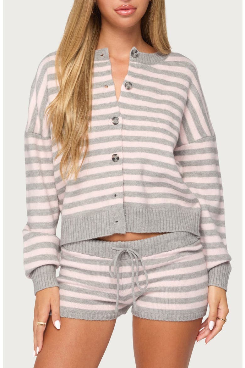 Abra Striped Cardigan, Main, color, LIGHT-GRAY-MELANGE-AND-PINK