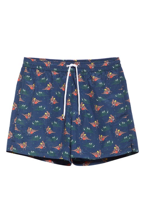 Drake's Bathers Print Drawstring Swim Trunks In 251 Navy