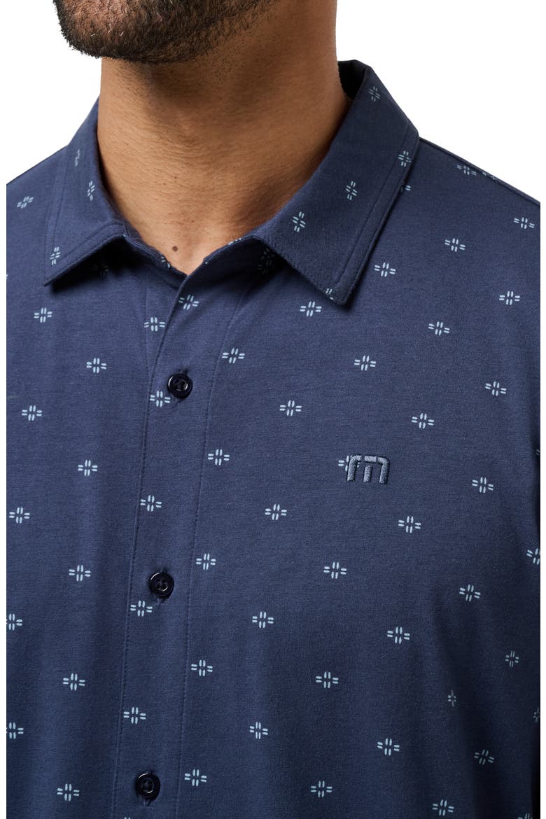 Shore of It Geo Print Short Sleeve Button-Up Knit Shirt, Alternate, color, TOTAL ECLIPSE