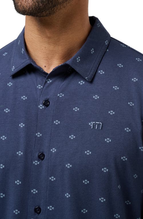 Travismathew Shore Of It Geo Print Short Sleeve Button-up Knit Shirt In Blue