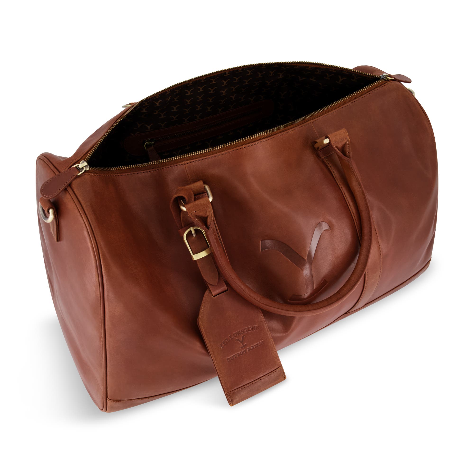 Yellowstone Genuine leather 21 inch duffle, with burnished gold detailing, Alternate, color, Brown