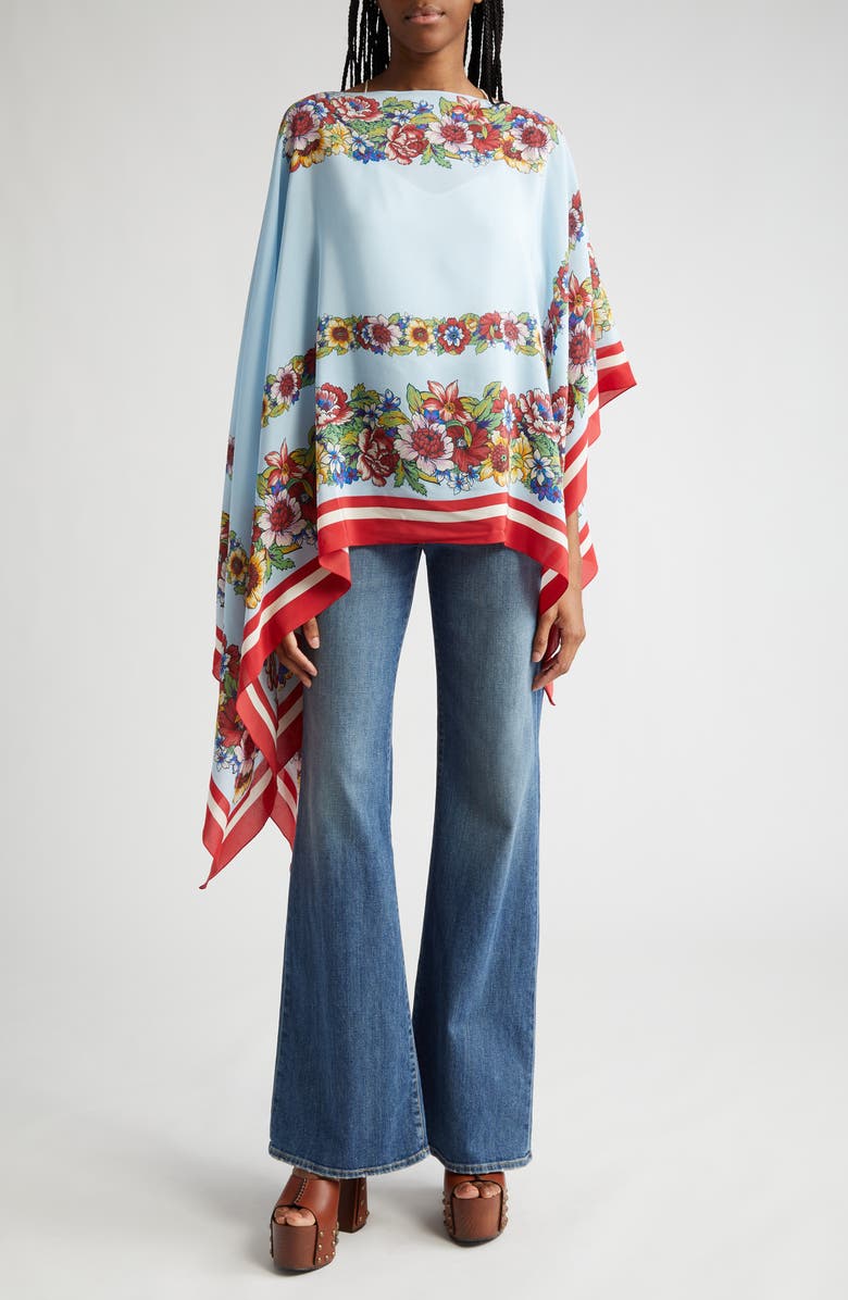 Etro Placed Floral Print Silk Poncho, Main, color,
