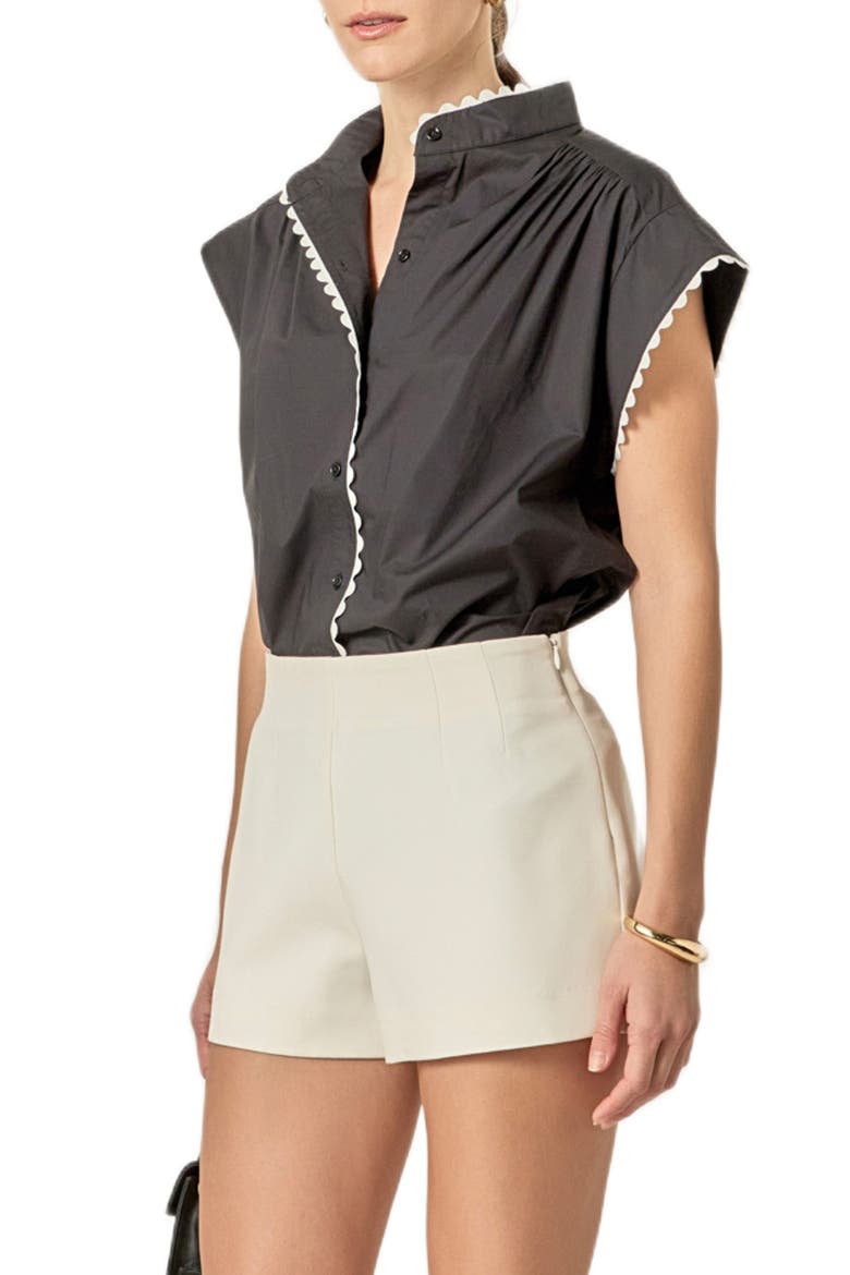 Rickrack Trim Button-Up Top, Alternate, color, BLACK/ WHITE