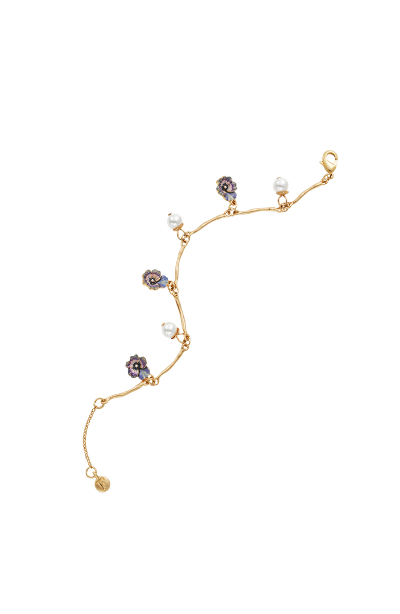 Fable England Pansy & Pearl Charm Bracelet, Alternate, color, Gold