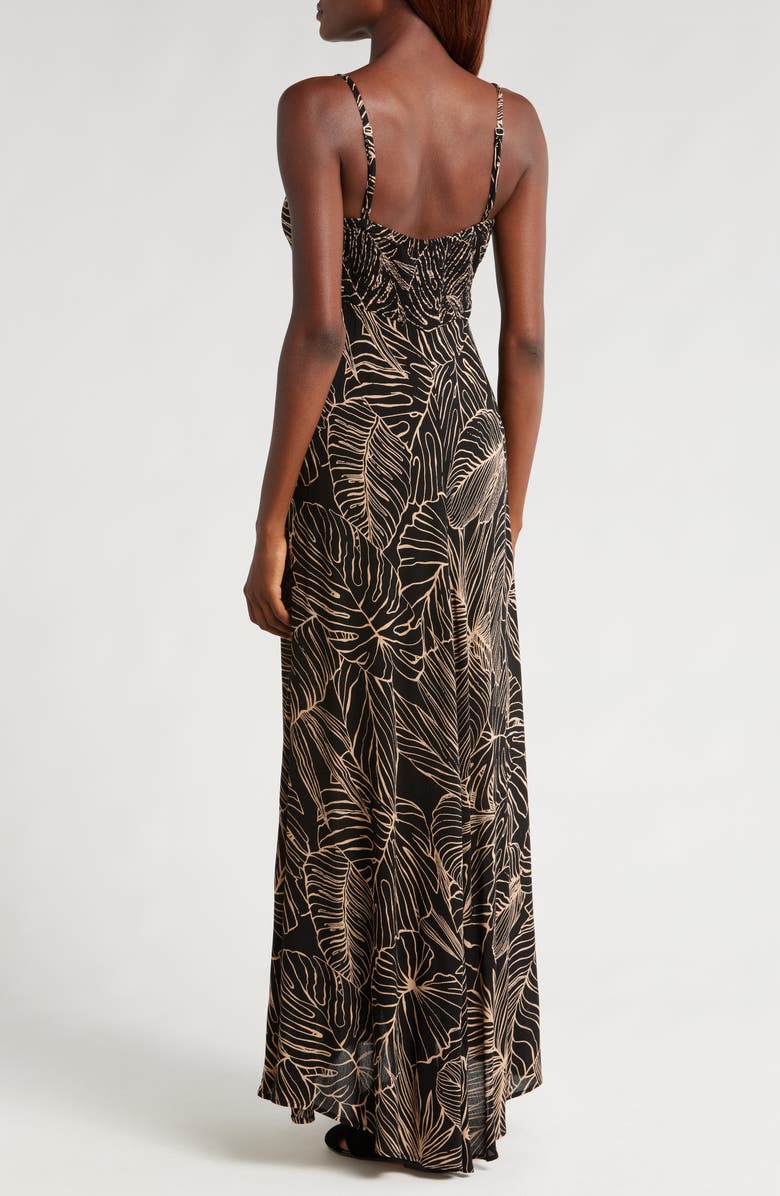 Elan Cutout Tie Front Maxi Cover-Up Sundress, Alternate, color, Black/ Natural Tropics