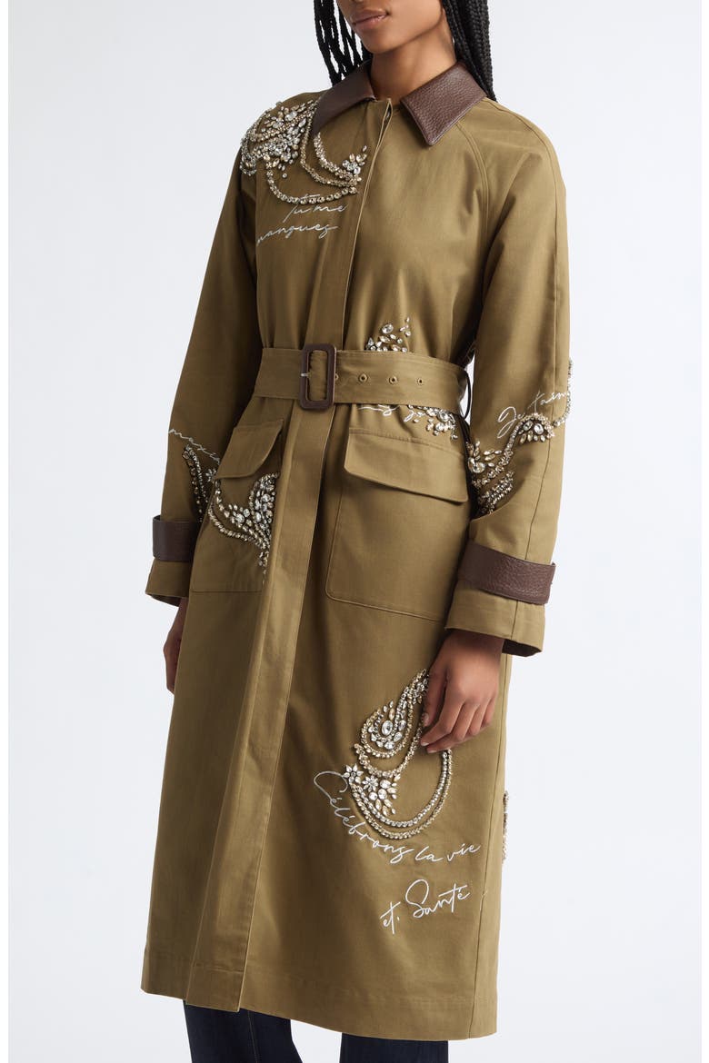 Almina Embroidered Coat, Alternate, color, DARK OLIVE/ DARK SEPIA