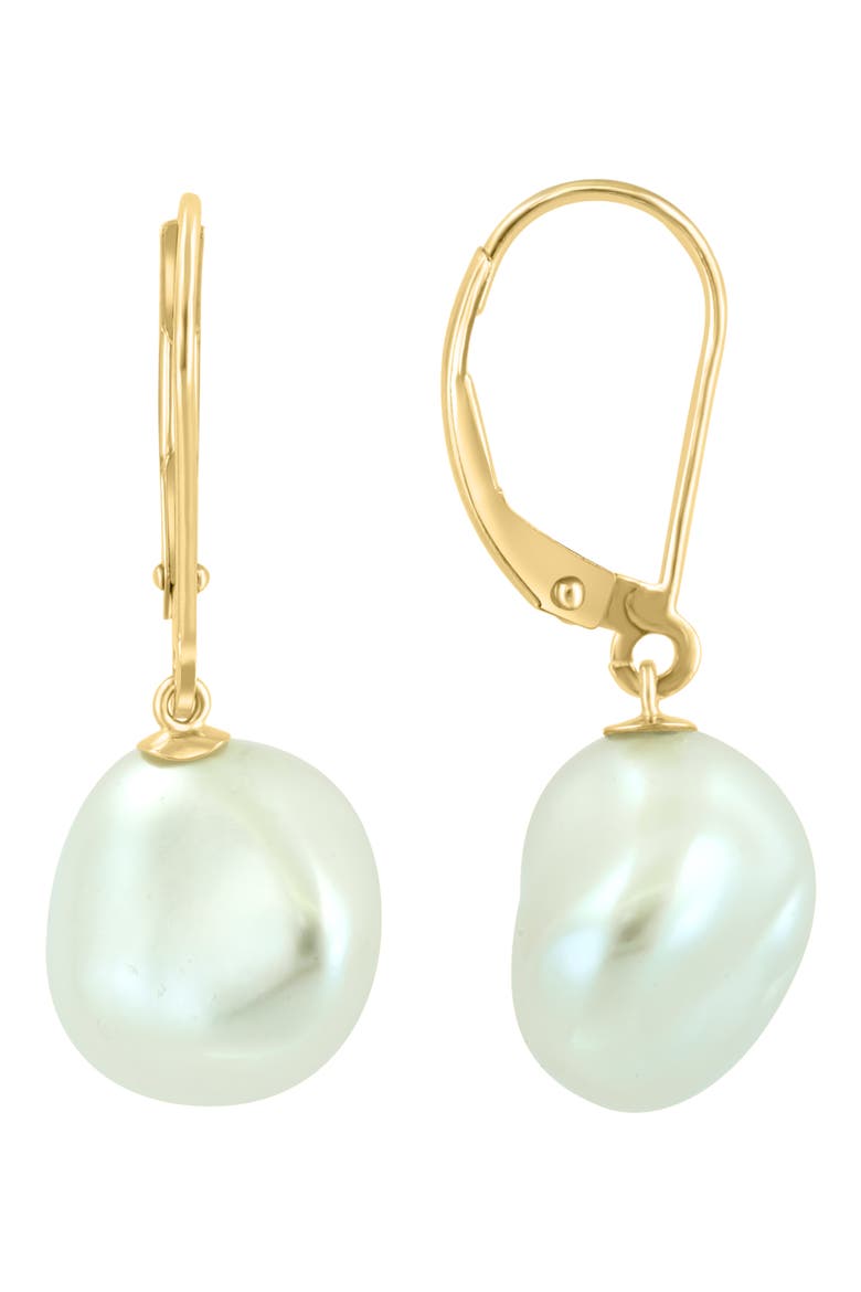 14K Yellow Gold 10mm Freshwater Pearl Drop Lever Back Earrings, Alternate, color, YELLOW GOLD