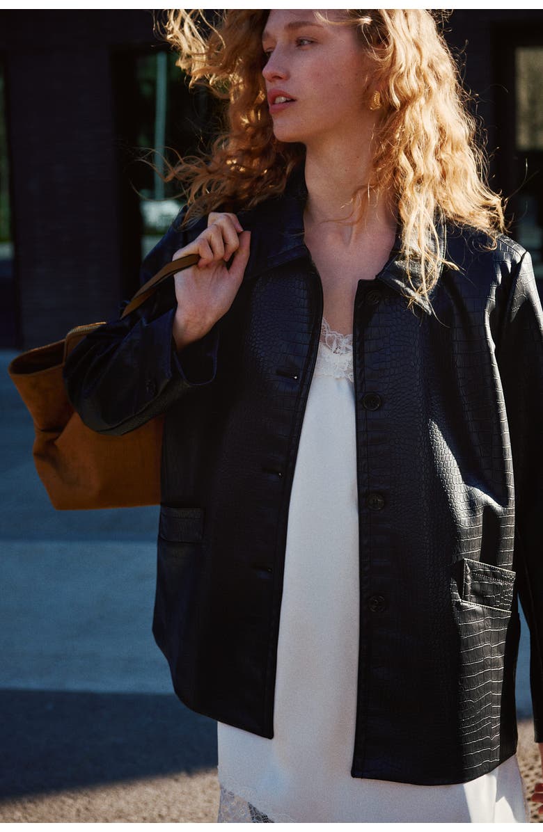 H&M Coated Jacket, Alternate, color, Black