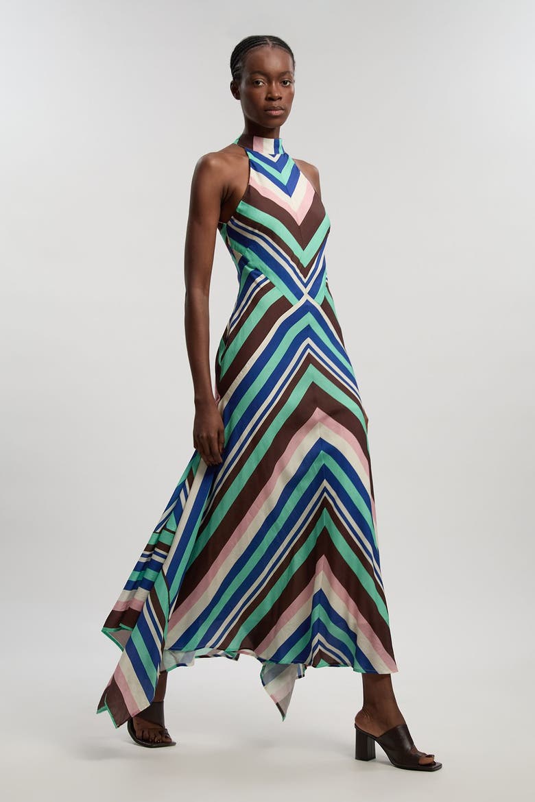 Halter Neck Fit & Flare Maxi Dress, Alternate, color, Stripe