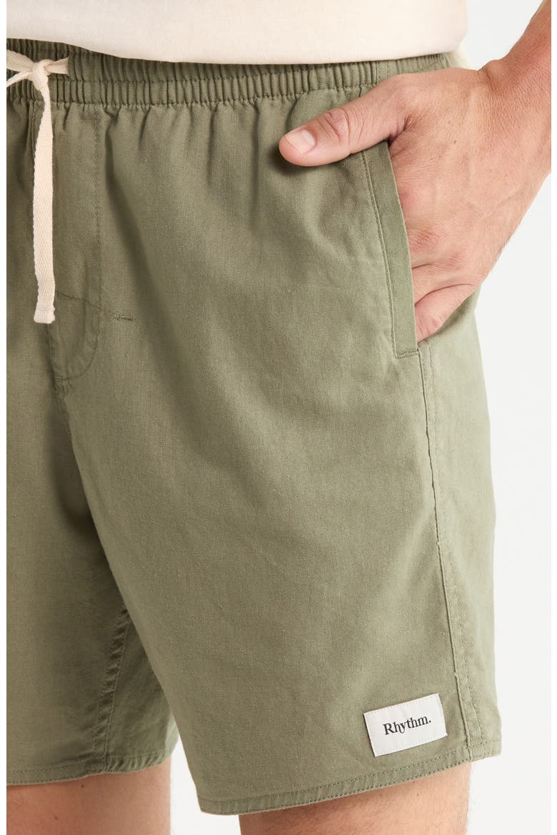 Classic Linen & Cotton Jam Drawstring Shorts, Alternate, color, OLIVE