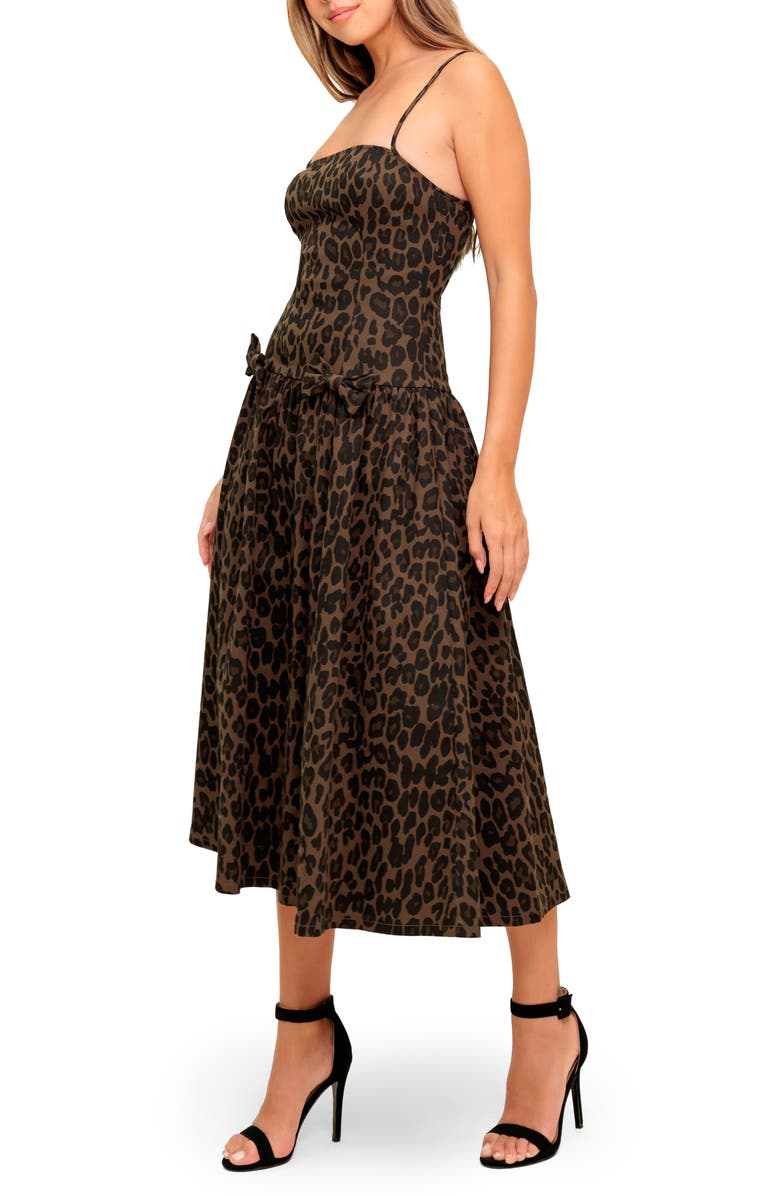 FLYING TOMATO Leopard Print Drop Waist Midi Dress, Alternate, color, 