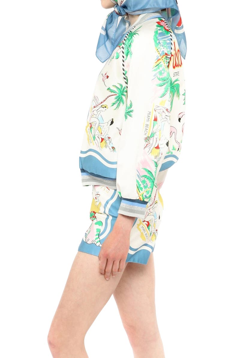 Anna Sui Florida Cotton Sateen Baseball Jacket, Alternate, color,