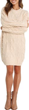 Petal & Pup Mona Cable Stitch Long Sleeve Sweater Minidress