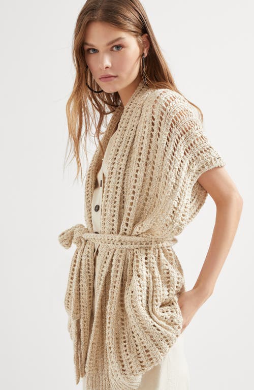 Brunello Cucinelli Linen And Silk Blend Cardigan In Buff