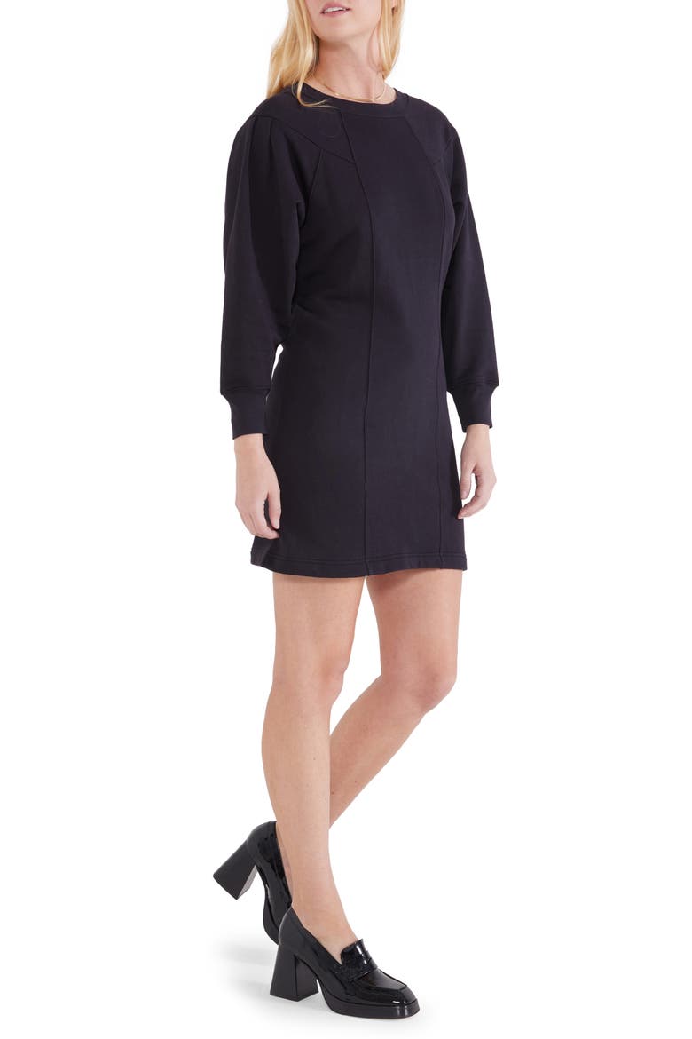 Camila Pleat Shoulder Long Sleeve Cotton French Terry Minidress, Alternate, color, BLACK BEAUTY