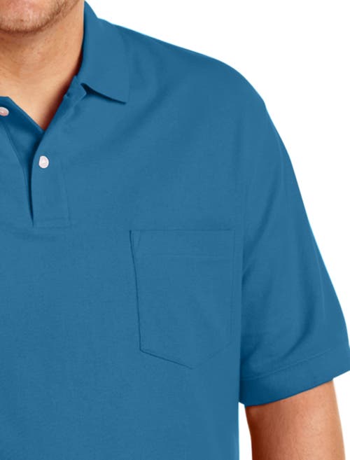 Harbor Bay By Dxl Big & Tall Pocket Piqué Polo Shirt In Blue Ashes