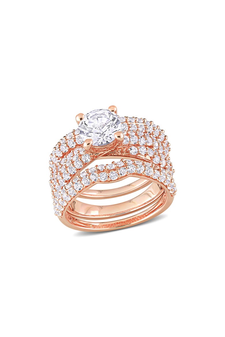 Set of 3 Lab Grown White Sapphire Rings, Main, color, WHITE/ ROSE GOLD