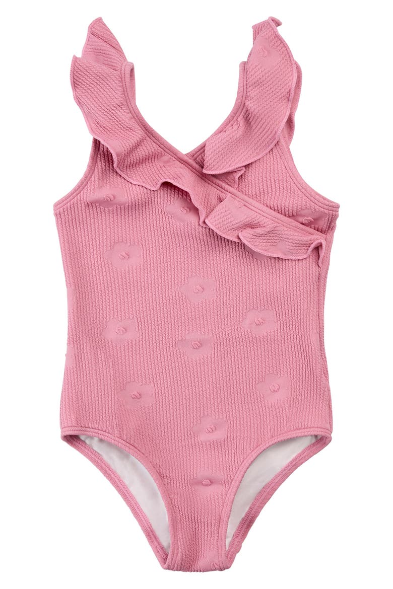 Kids' Hibiscus Ruffle One-Piece Swimsuit, Main, color, DARK PINK