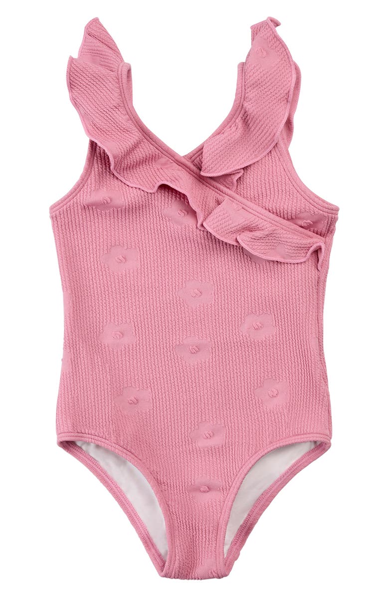 MILES BABY Hibiscus Ruffle One-Piece Swimsuit, Main, color, Dark Pink