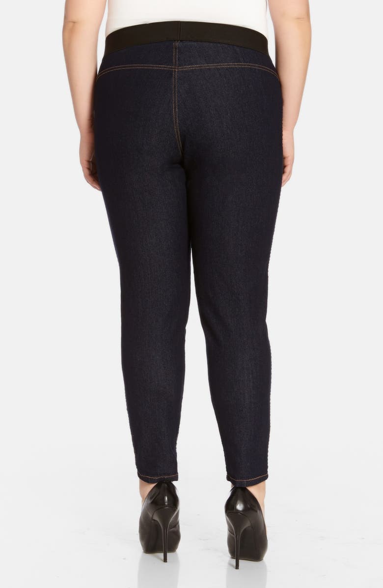 Karen Kane Dark Rinse Denim Leggings, Alternate, color, 
