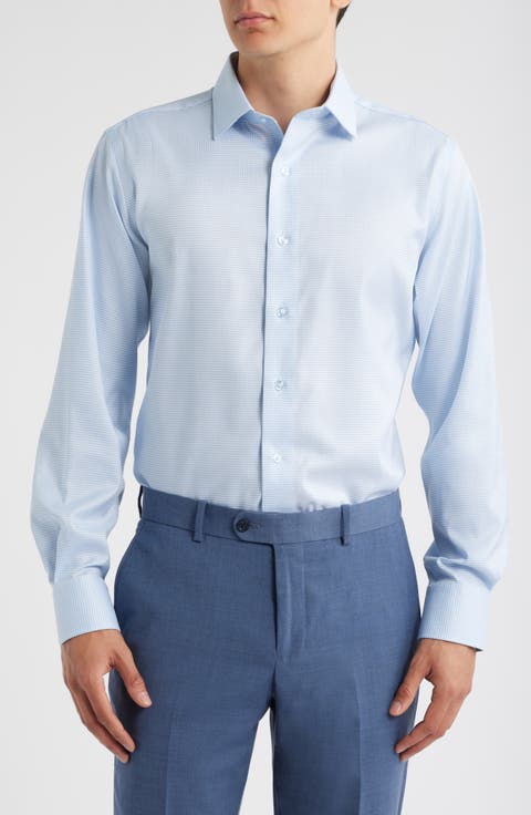 Trim Fit Houndstooth Check Stretch Cotton Dress Shirt (Regular, Big & Tall)