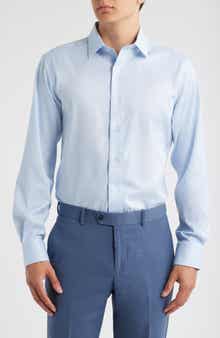 Trim Fit Houndstooth Check Stretch Cotton Dress Shirt