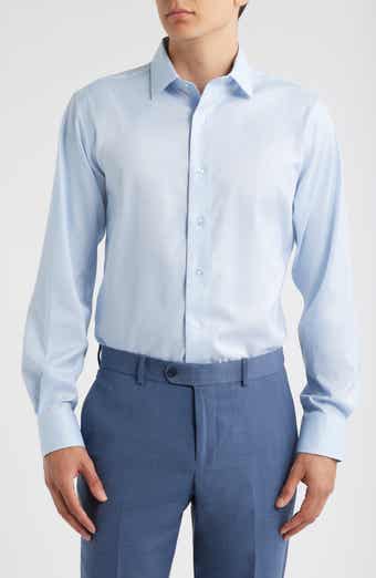 Trim Fit Houndstooth Check Stretch Cotton Dress Shirt