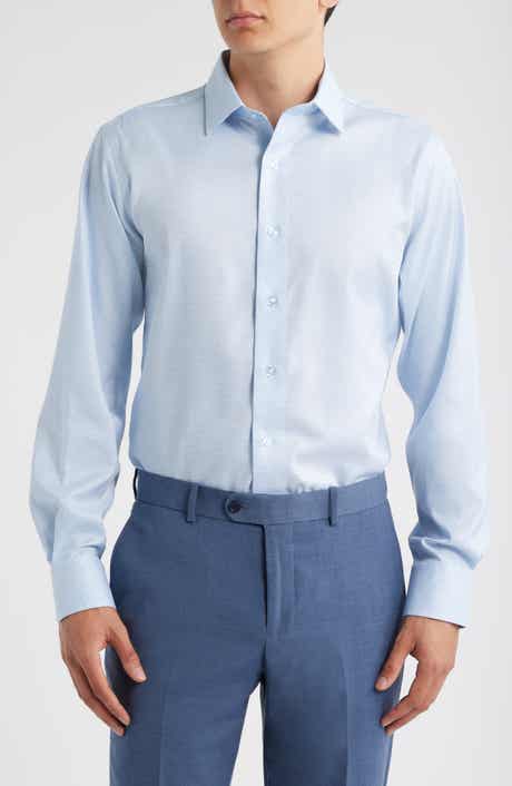 Trim Fit Houndstooth Check Stretch Cotton Dress Shirt