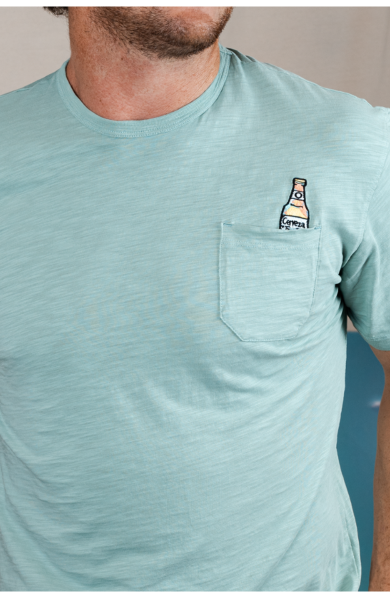 Baja Llama Cerveza For My Face-A Slub Pima Pocket Tee, Alternate, color, Green