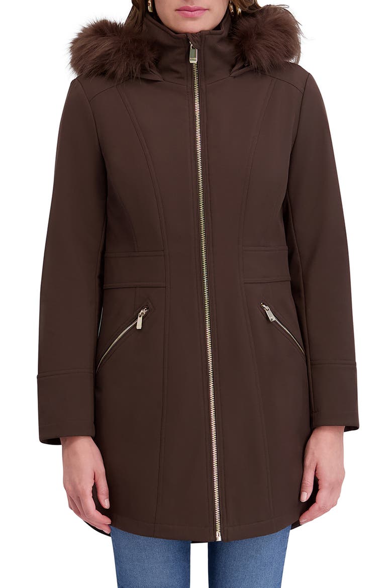 Shelled Faux Fur Trim Hooded Parka, Main, color, CHOCOLATE