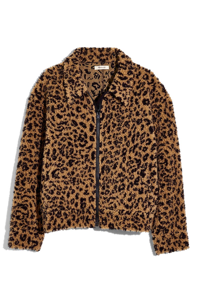 Madewell Leopard Spot Faux Shearling Bomber Jacket, Alternate, color,