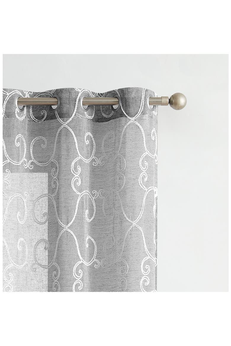 Set of 2 Embroidered Sheer Curtain Panels, Alternate, color, SILVER