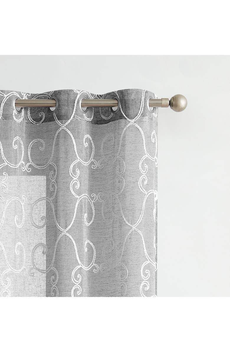 DAINTY HOME Set of 2 Embroidered Sheer Curtain Panels, Alternate, color, Silver