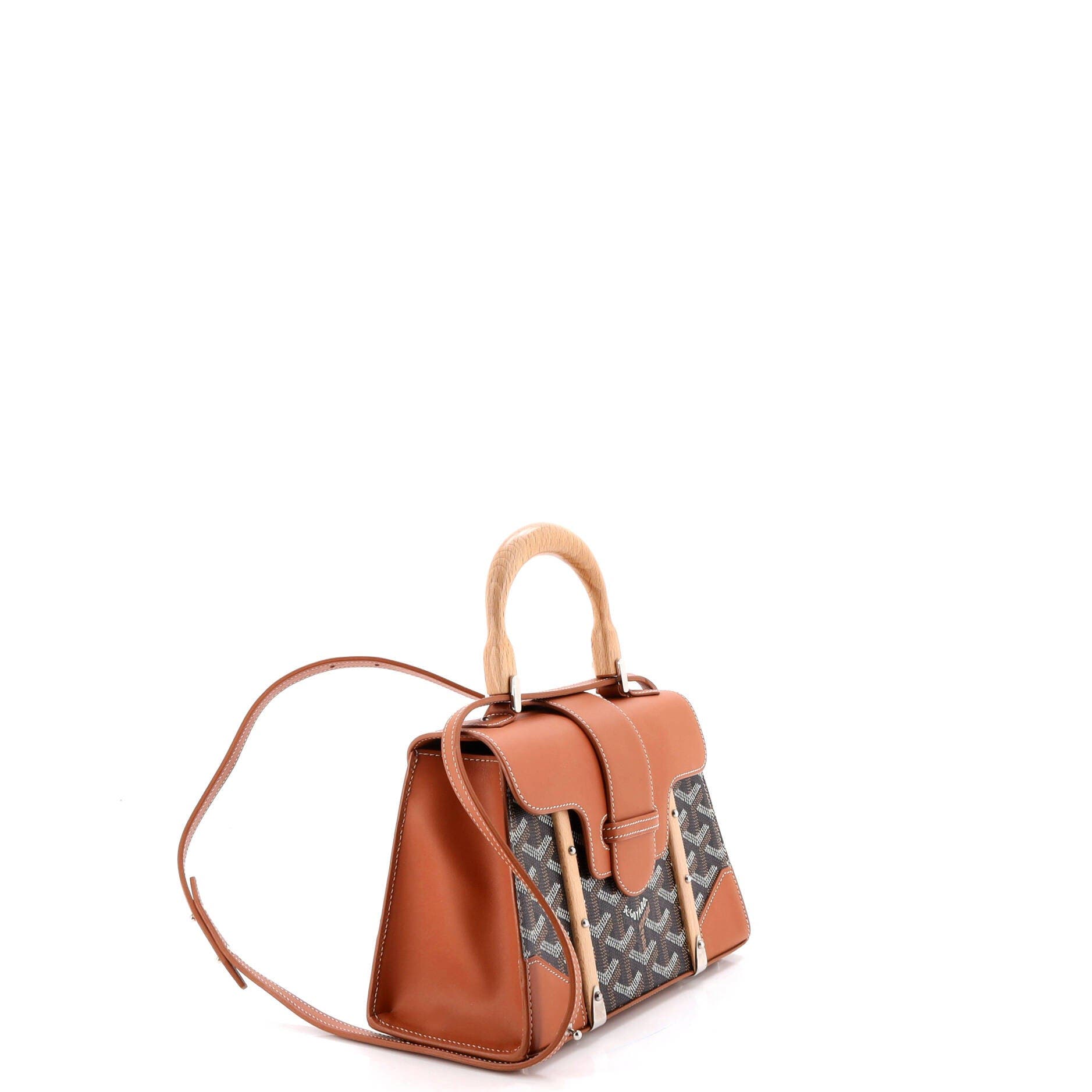Structured Saigon Top Handle Bag Coated Canvas with Leather Mini, Alternate, color, Brown