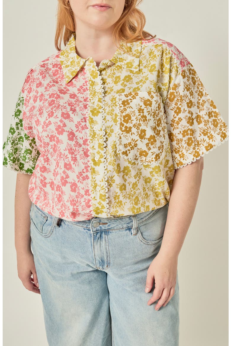 Floral Colorblock Shirt, Main, color, YELLOW MULTI