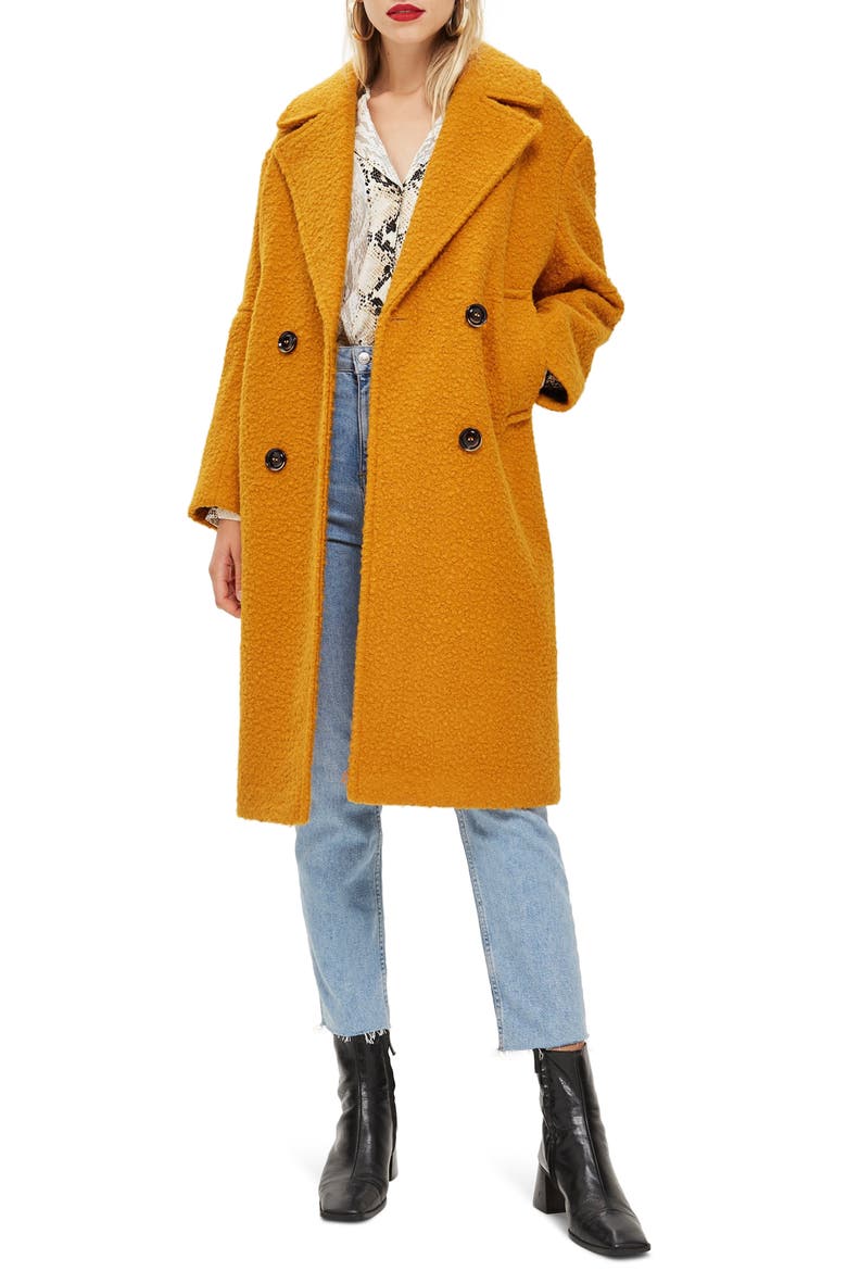 Bouclé Button Front Coat, Main, color, MUSTARD