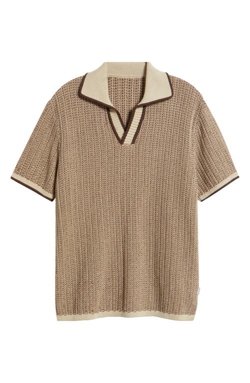 Mavrans Marled Johnny Collar Polo In Brown
