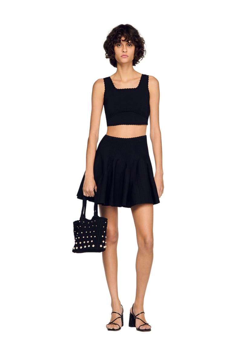 Cropped decorative knit sweater, Alternate, color, Black