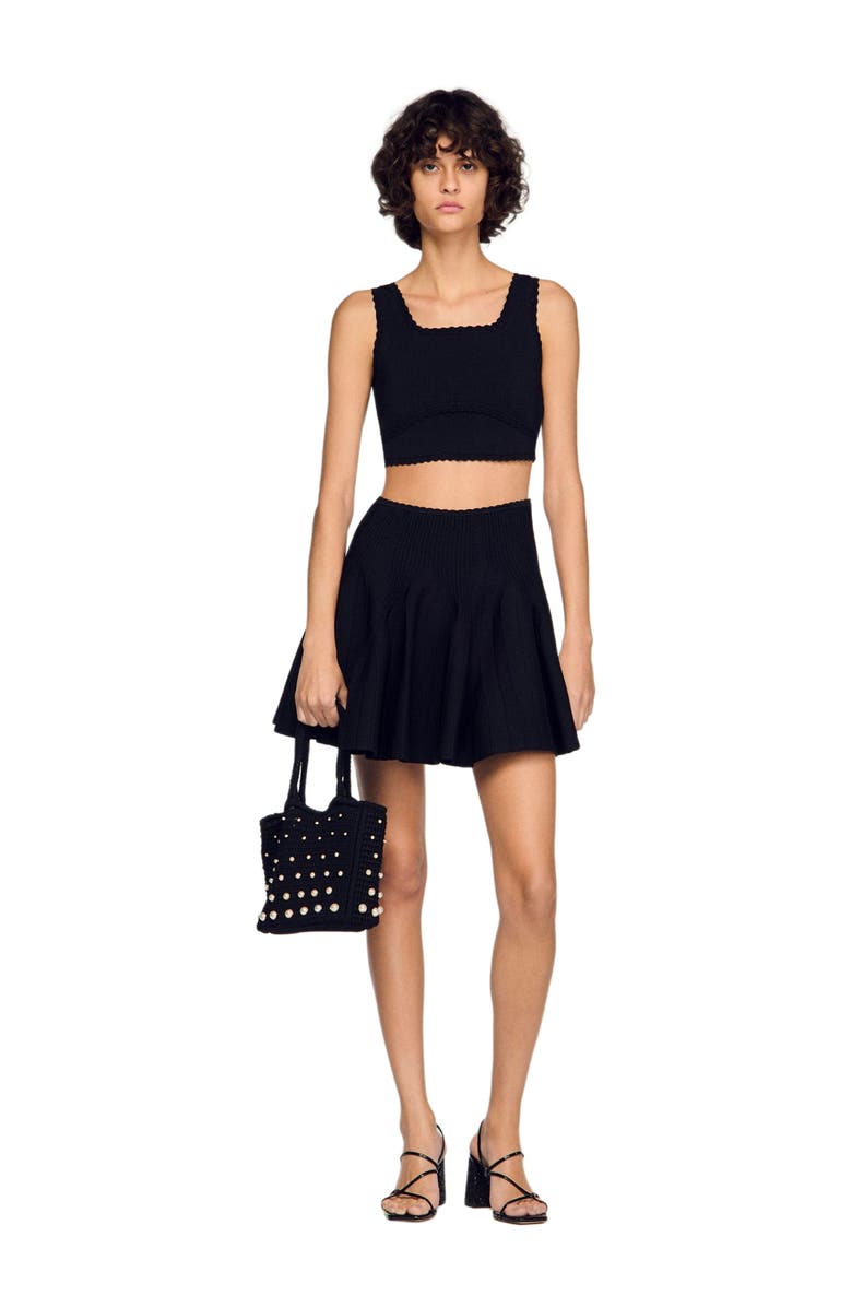 SANDRO Cropped decorative knit sweater, Alternate, color, Black